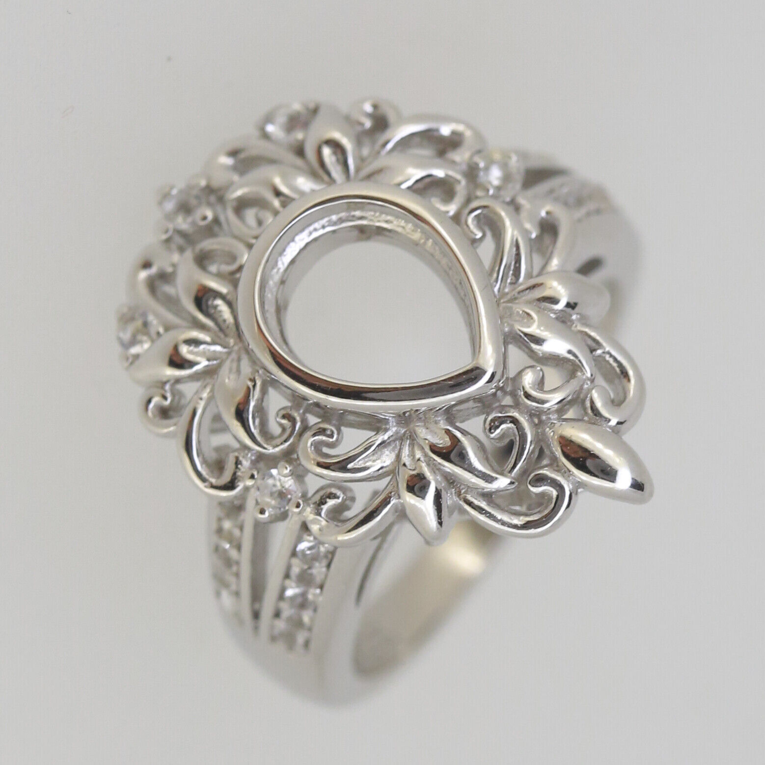 Vintage Style Sterling Silver Semi Mount Ring Setting Pear PE 9x7mm
