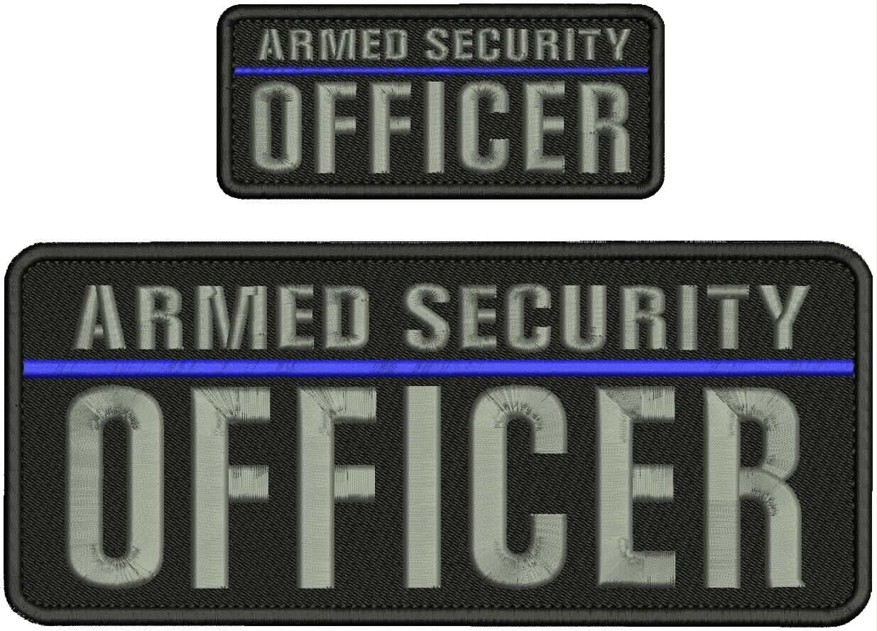 ARMED S OFFICER EMBROIDERY PATCH 10x4 and 5X2 HOOK ON BACK BLK/GRAY