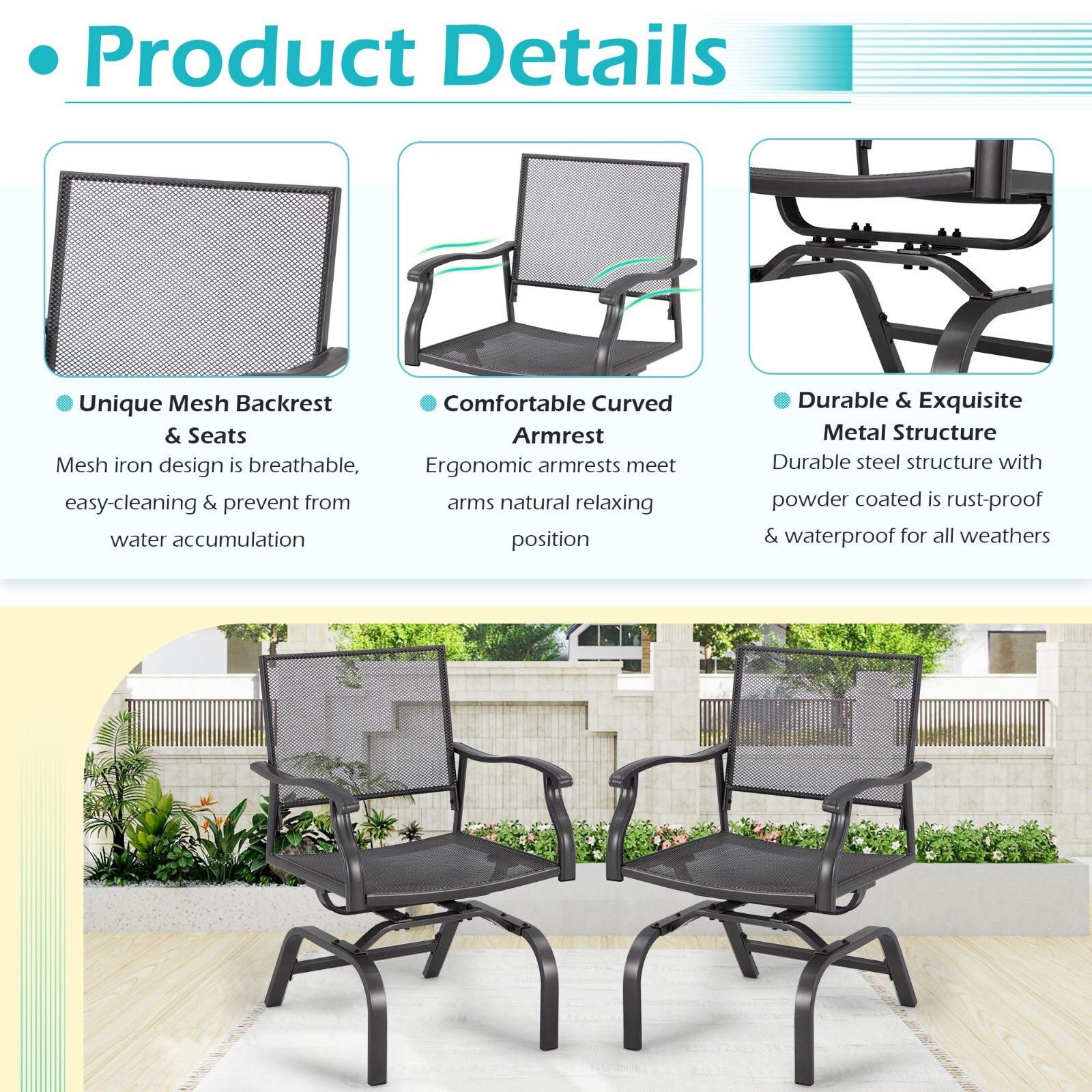 3 Pieces Outdoor Patio Dining Furniture Set 2-Chairs 1-Table Backyard Garden