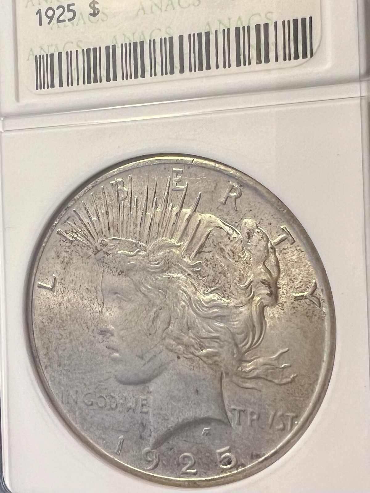 1925-P Peace Silver Dollar -- ANACS MS64 -- old Soapbox Holder!