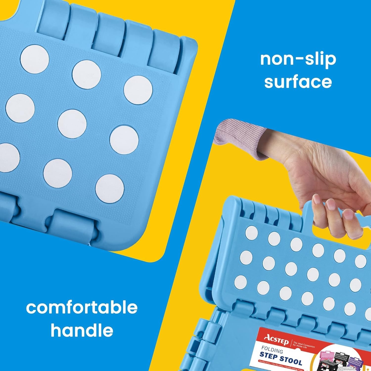 Folding Step Stool - Lightweight Plastic Step Stool 9" Foldable Step Stool Blue