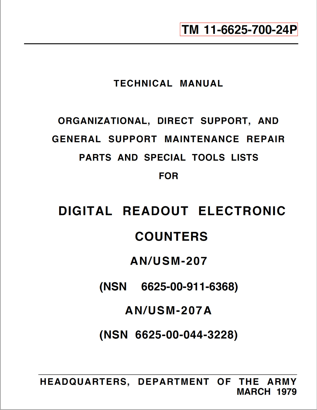 152 page 1979 TM 11-6625-700-24P AN USM-207 -A Repair Parts Manual on Data CD