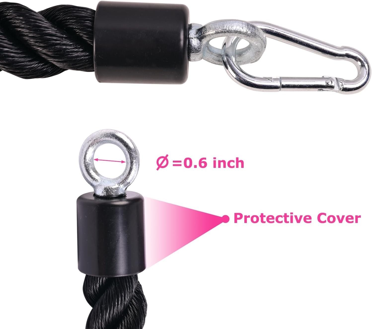 Heavy Duty 63 Inch Tricep Push Down Rope with Rubber Grip - Face Pulls Made Easy