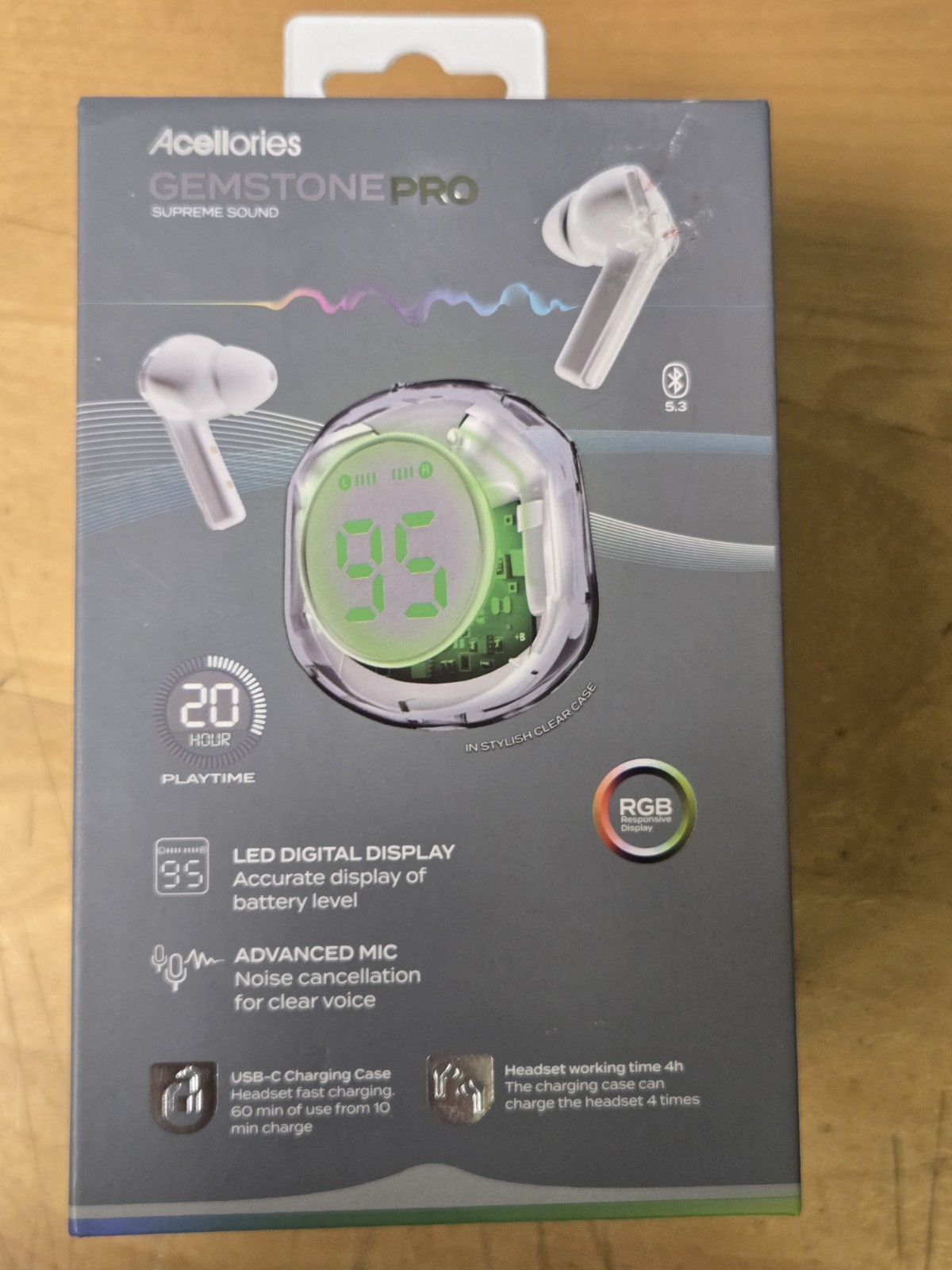 New Acellories Gemstone Pro Supreme Sound LED Digital Display Bluetooth Earbuds