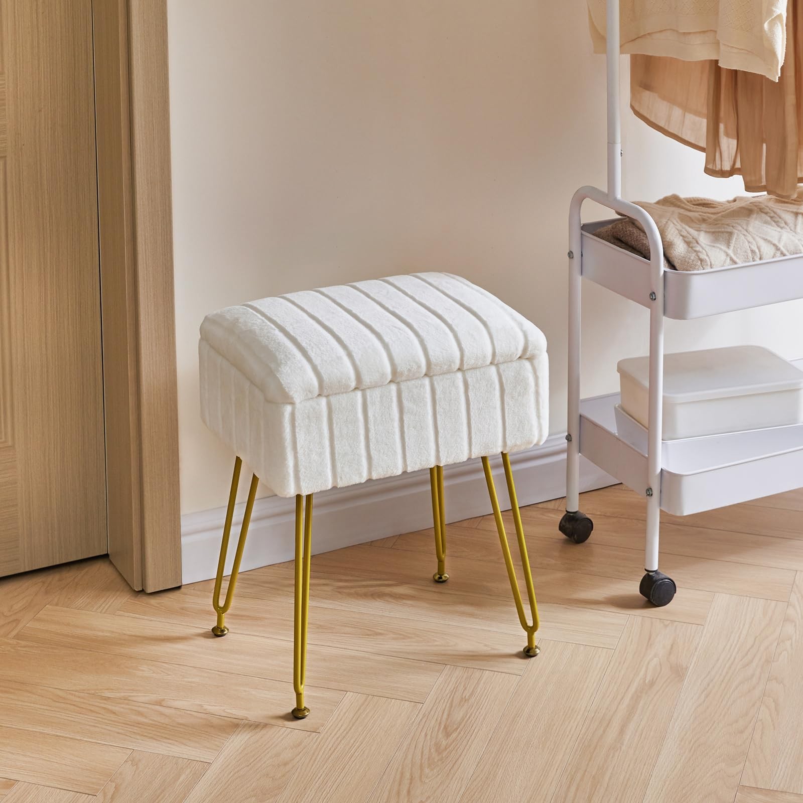 Stool Chair with Storage Space, Footrest Footstool Ottoman, Small Side Table,...