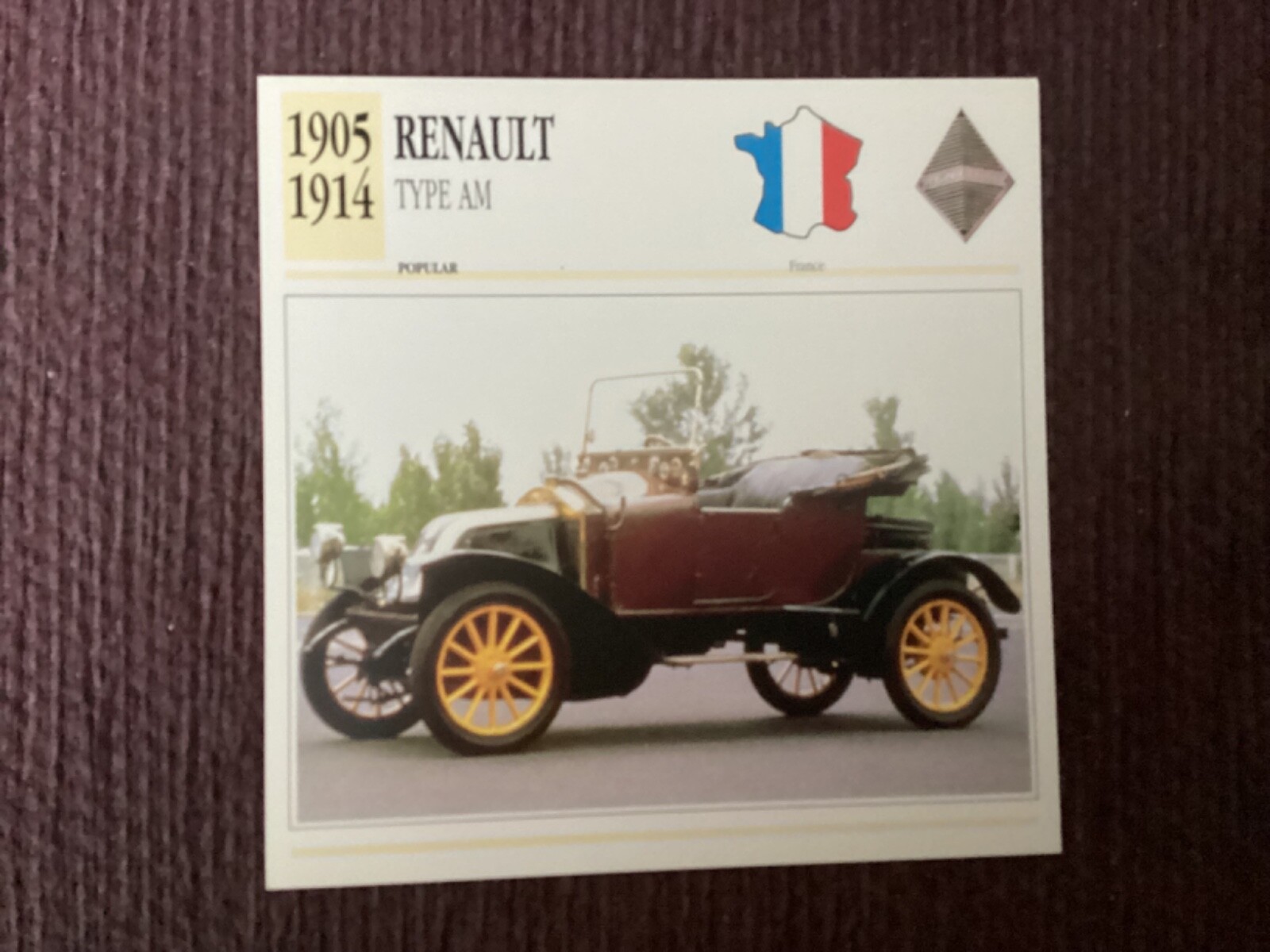 Renault Type AM,   1905-14,   Popular Class Car, France, Collectors Card