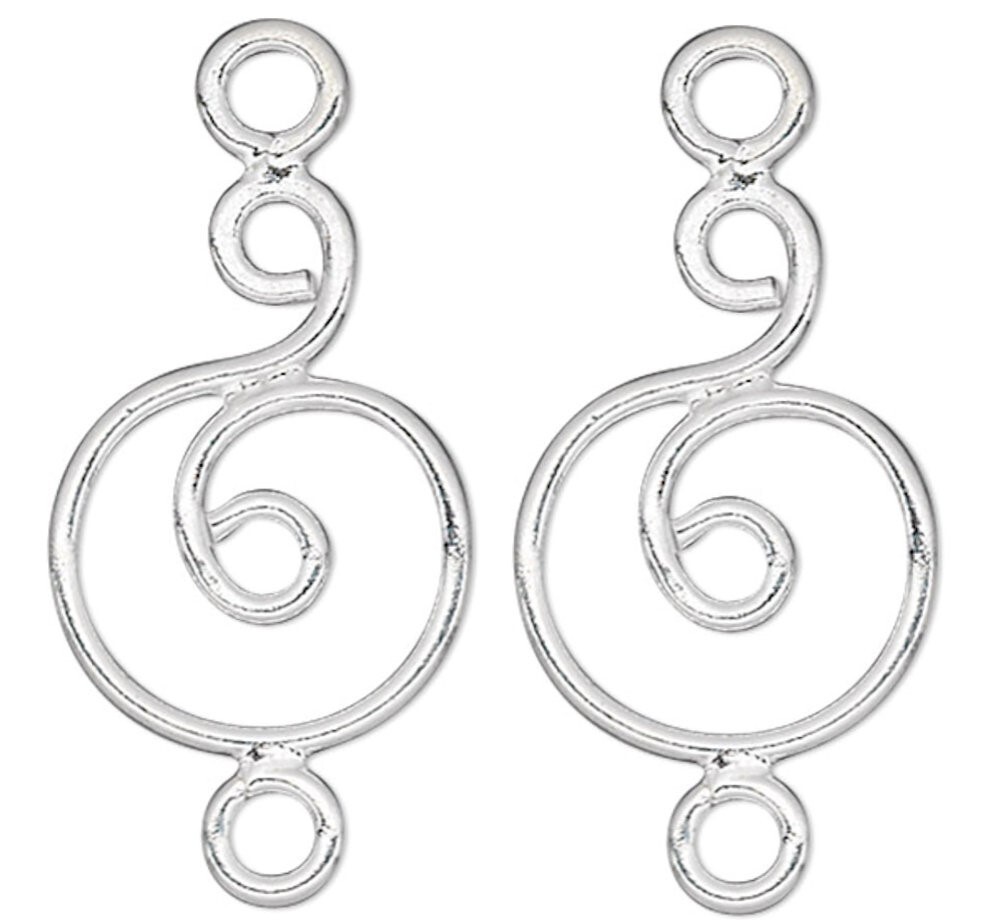 2 Sterling Silver 12x9mm Circle Swirl with Loop Earring Link Connectors