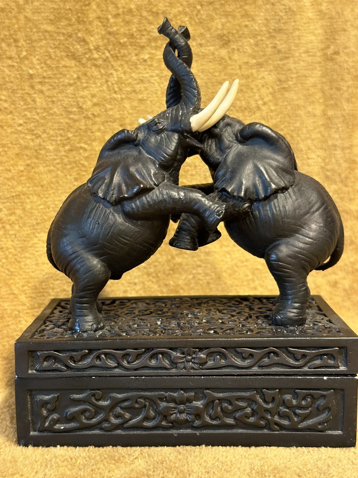 Resin Elephant Trinket & Jewelry Box Raised Trunk