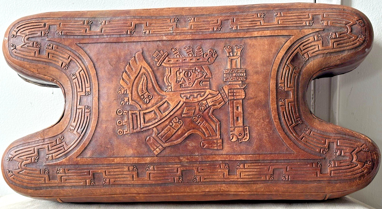 VTG Peruvian Saddle Stool Embossed Leather Replacement Cushion ONLY 11x21" EUC