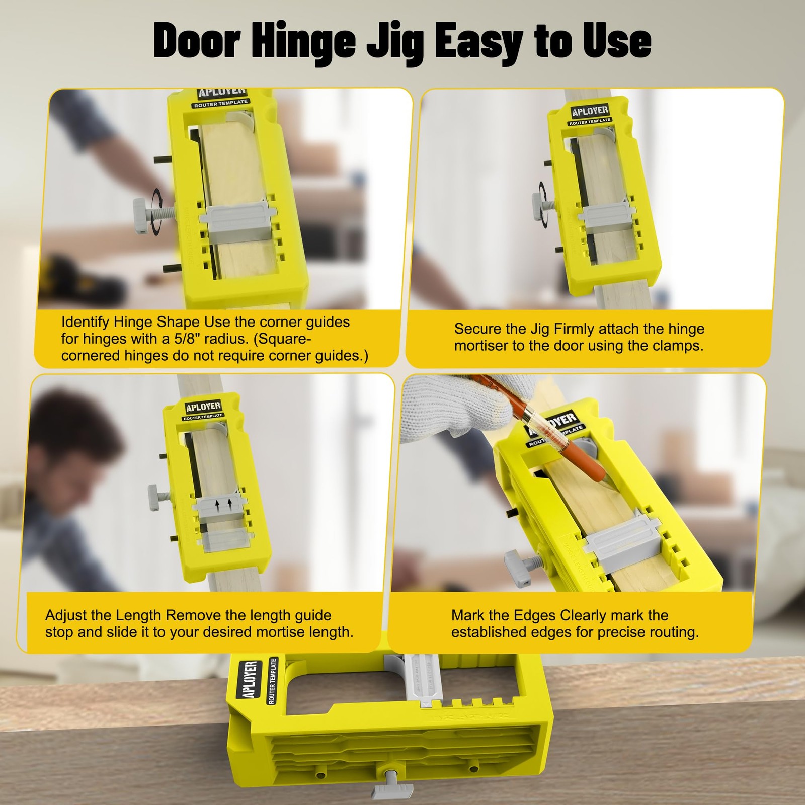 Door Hinge Jig, Router Template, Adjustable Mortise Yellow