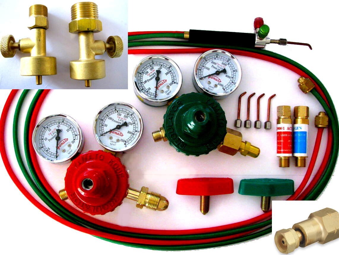 Propane/Acetylene Oxygen Jeweler Mini Torch Kit Valves Regulators Flash Arrestor
