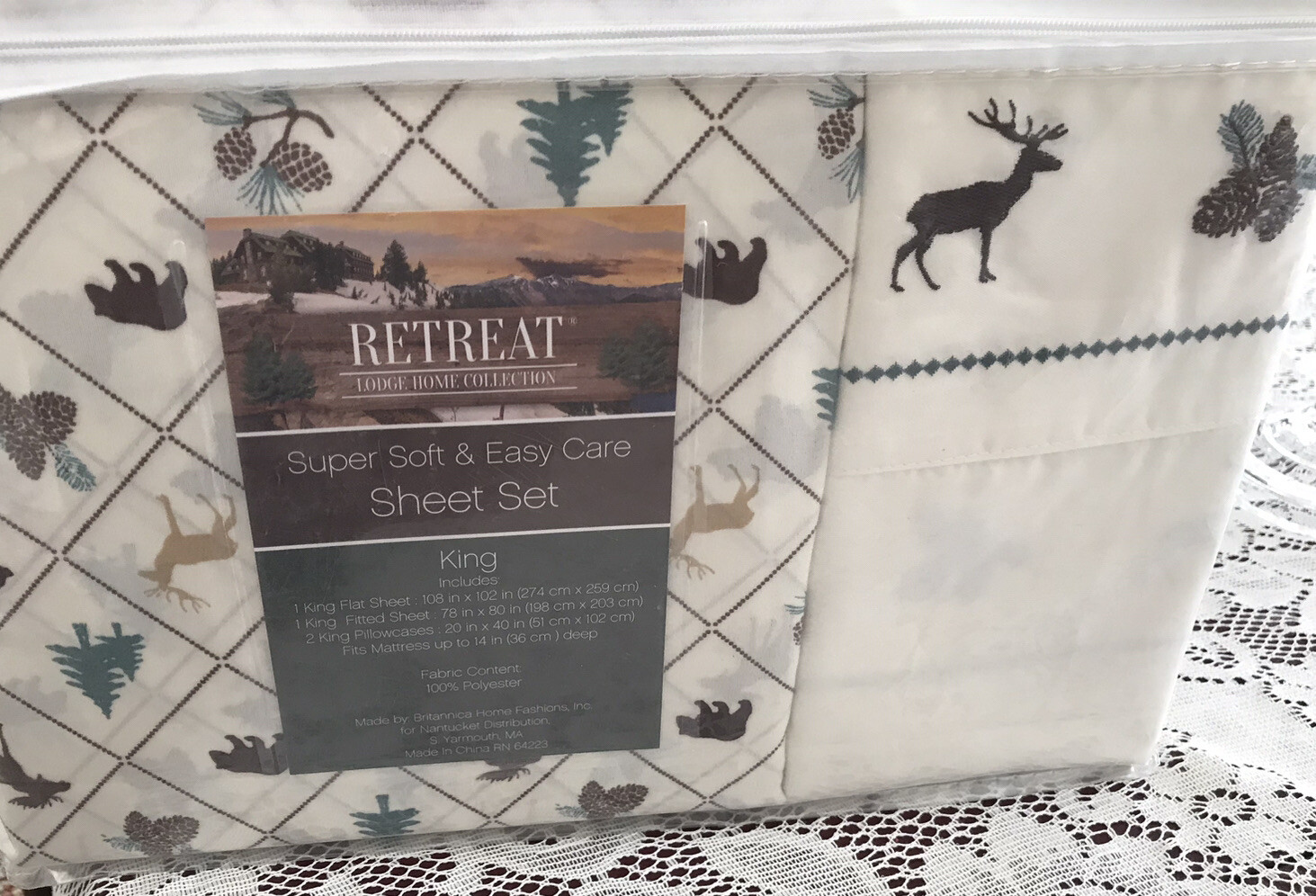 Retreat Lodge Home Collect. KING Polyester Sheet Set 6 Piece Set WILDERNESS New