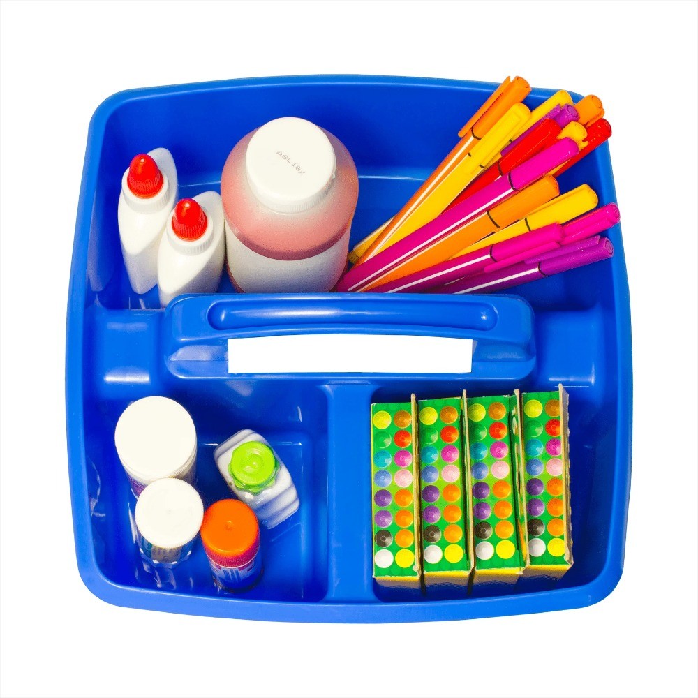 Storex Plastic Desktop Organizer Caddy with Handle, Assorted, Set of 5