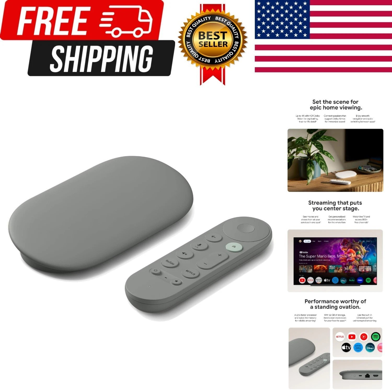TV Streamer 4K - Fast Streaming Entertainment on Your TV with Voice Search Re...