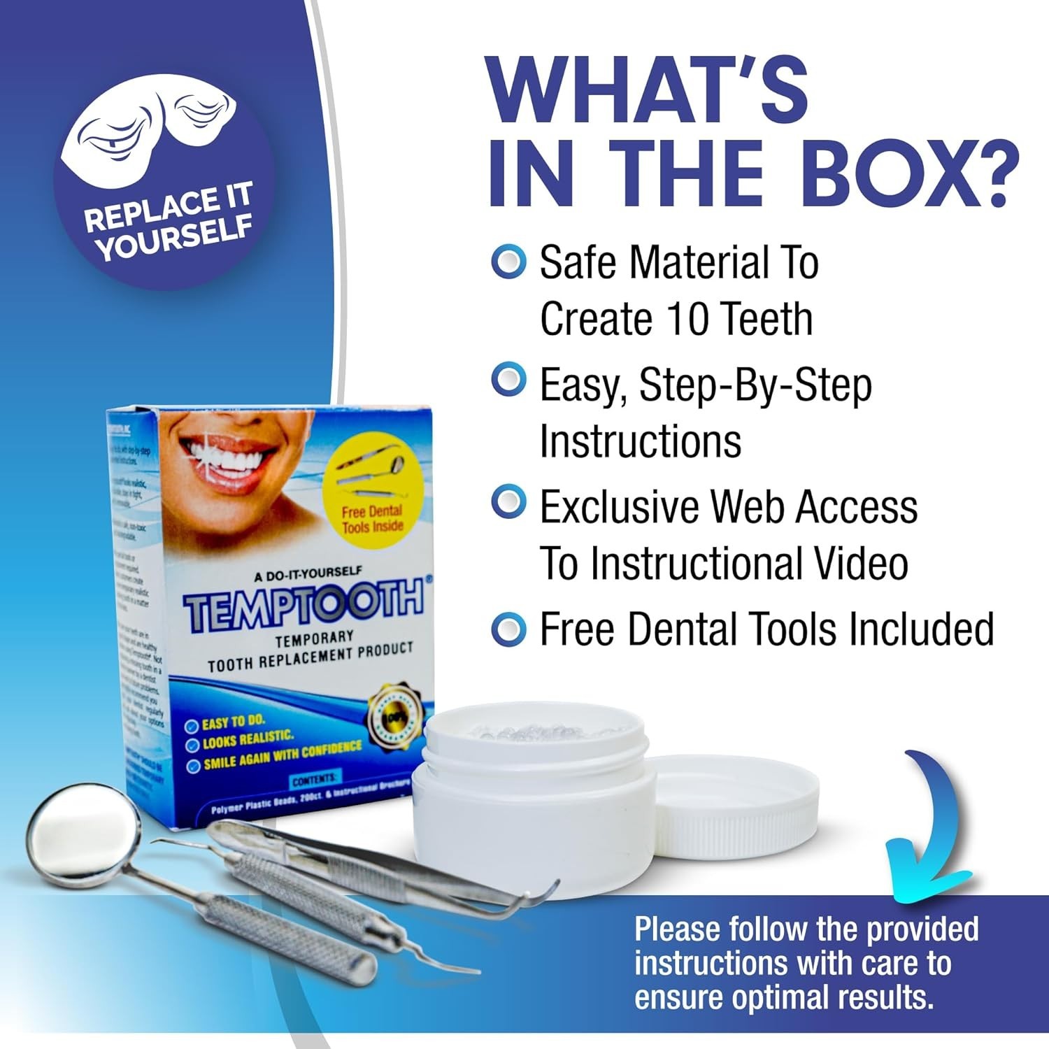 Natural-Looking Temporary Tooth Replacement - DIY Kit with Instructions