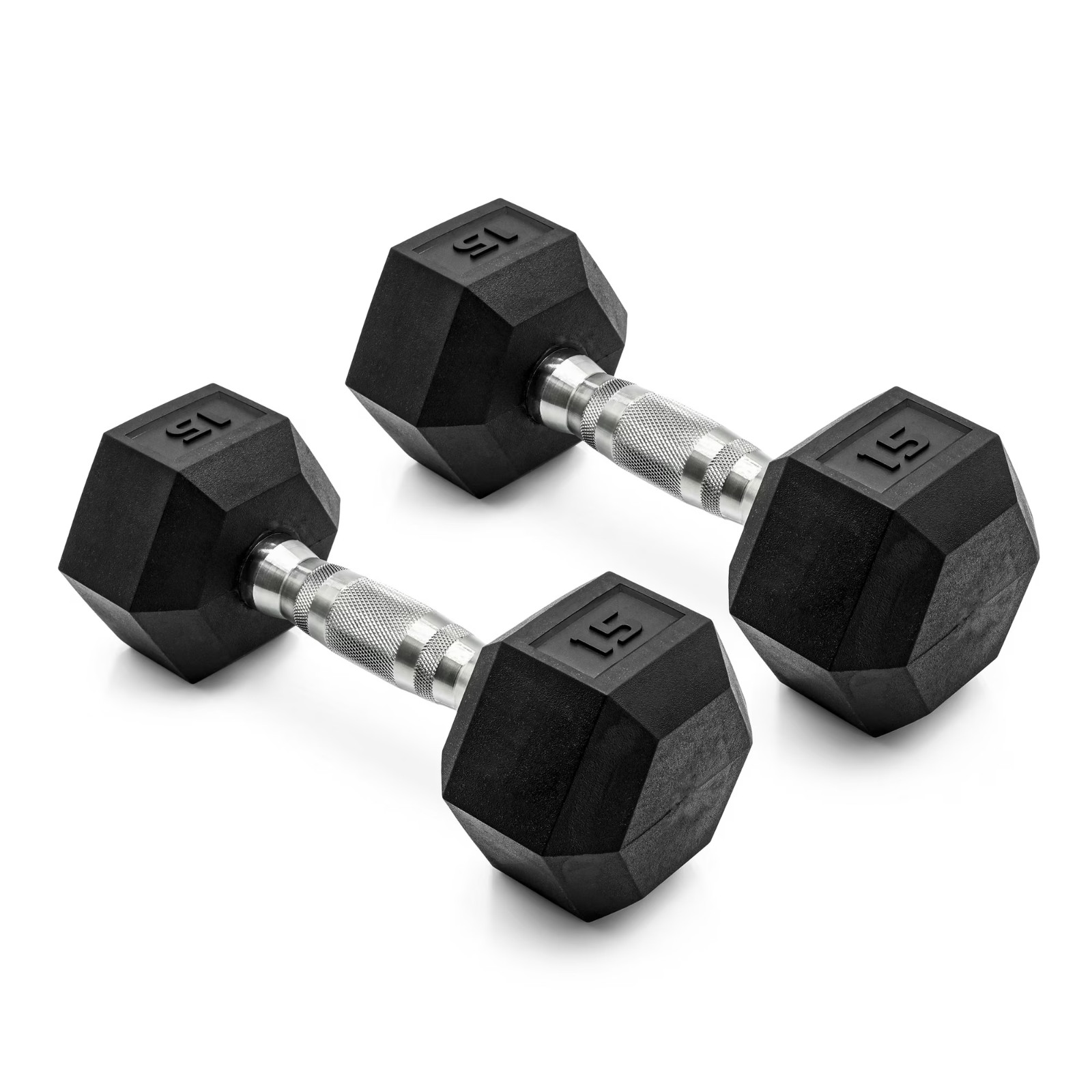 CAP Barbell, 15lb Coated Rubber Hex Dumbbell, Pair (No-Roll Design, Ergonomic St