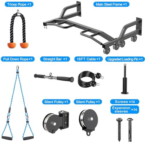 48" Wall Mounted Multifunction Cable Pulley System Gym, 48" Wall Mounted