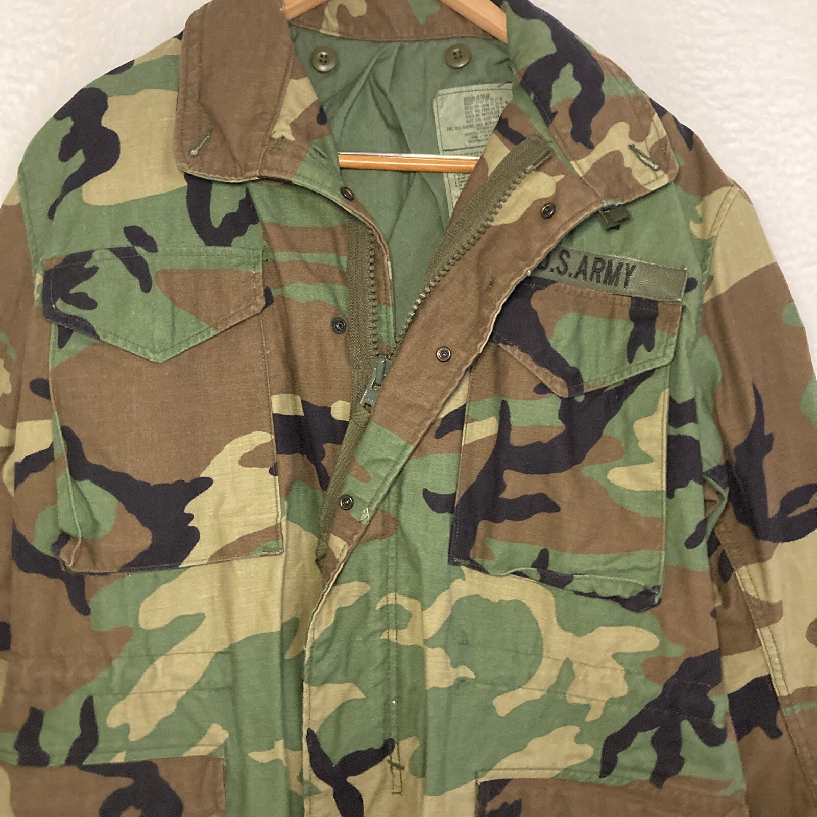 US Army M65 Woodland Camo Cold Weather Field Coat Mens M Military Jacket