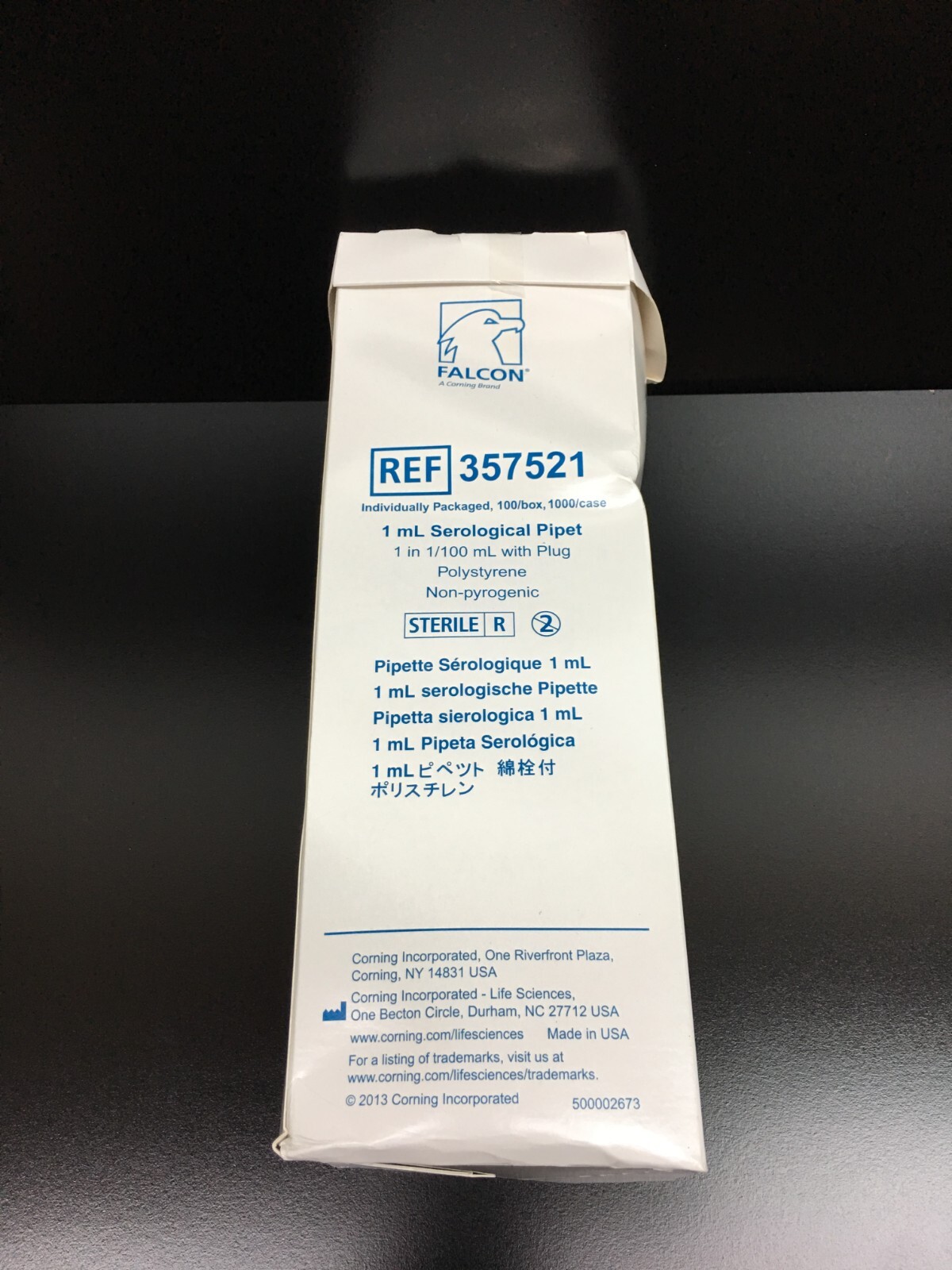 Corning Falcon REF 357521 Serological Pipette 1mL 1in with Plug