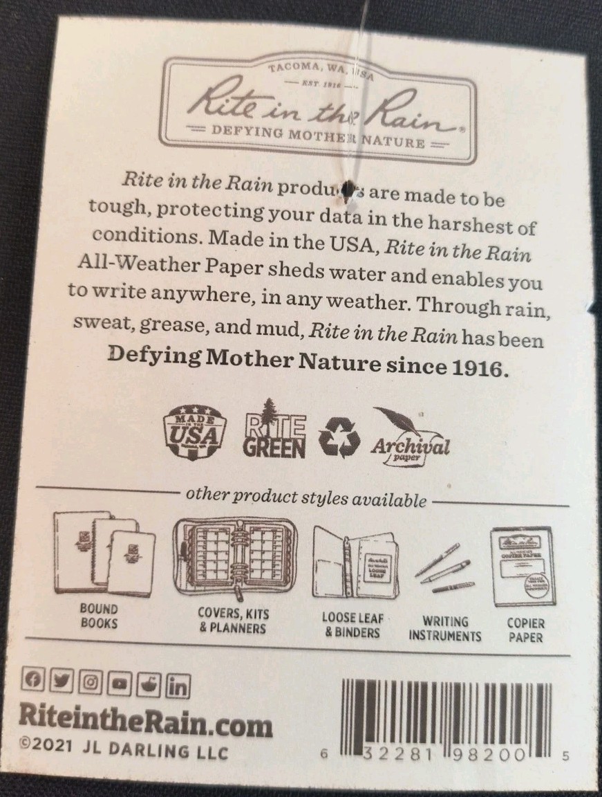 Rite in the Rain Binder Cover C9200A ACU Black Zipper 6x8x.5" New
