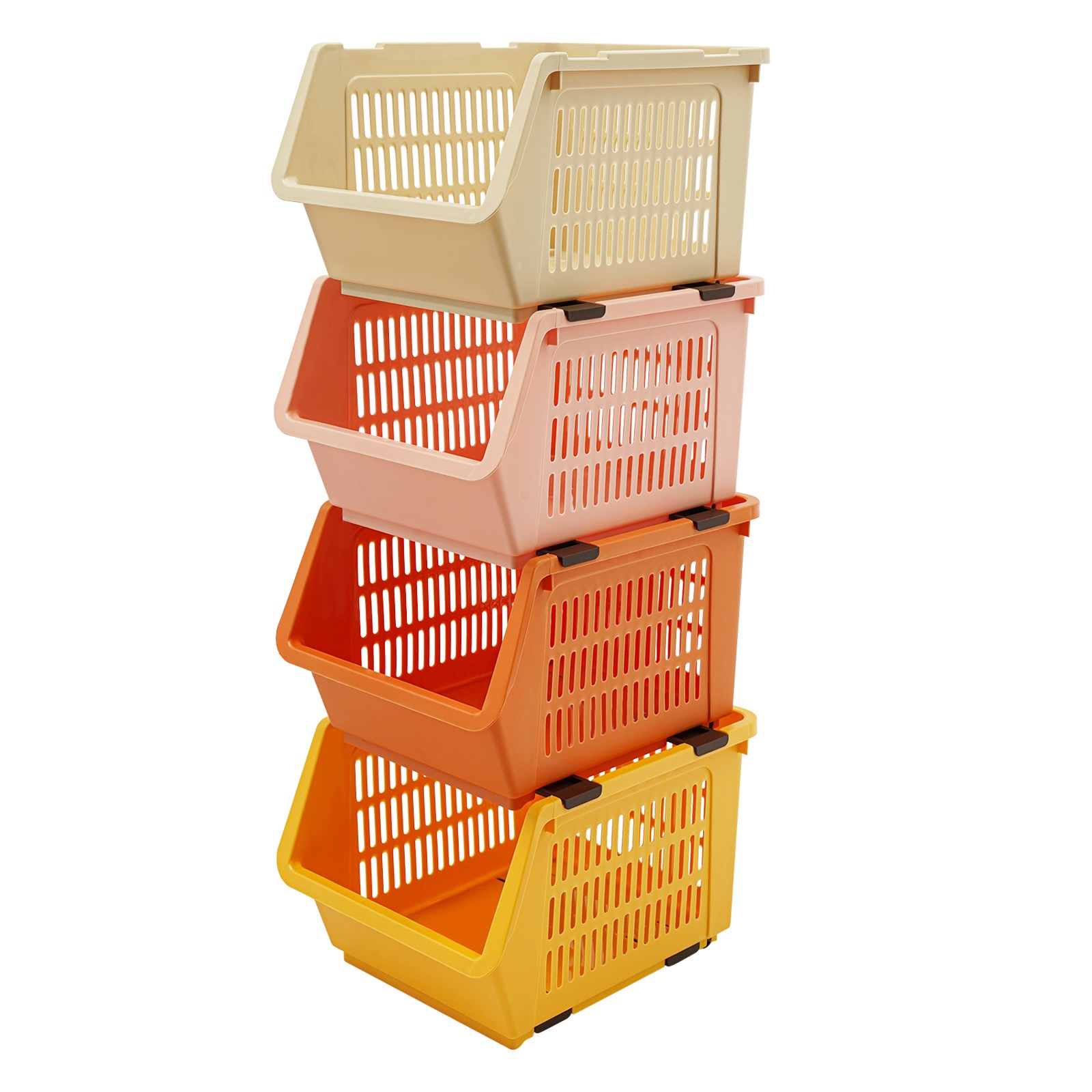 Stackable Plastic Bins - 4pc Large Plastic Organizer Box Cabinets Storage Bins