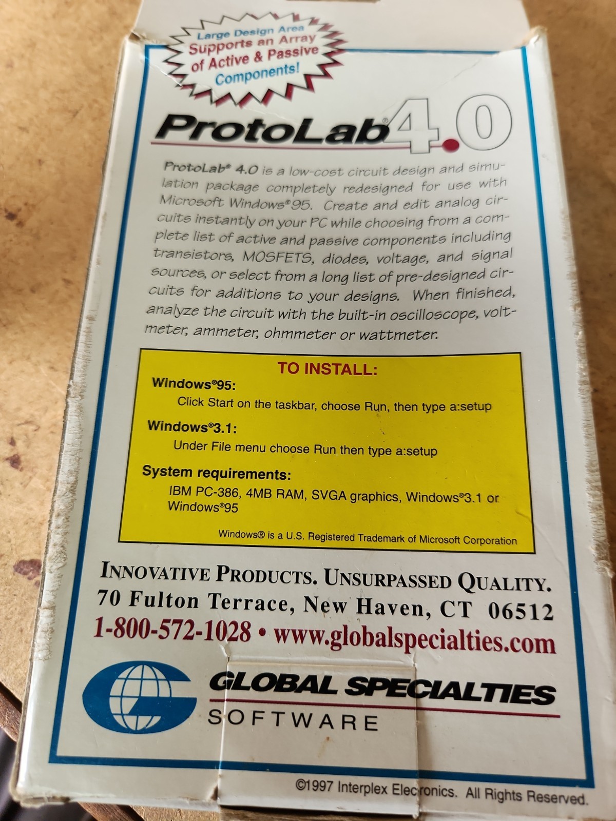 Global Specialties Software Protolab 4.0 Circuit Simulation Electronic Prototype