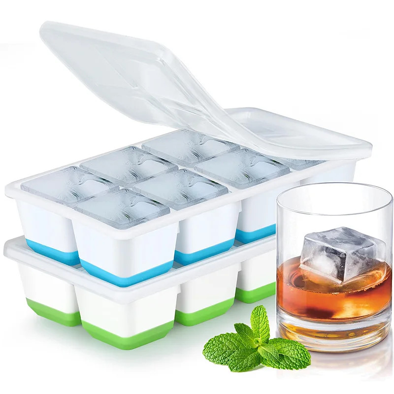 Large Ice Cube Trays Silicone Easy-Release Flexible Ice Cube Molds with Lids Big