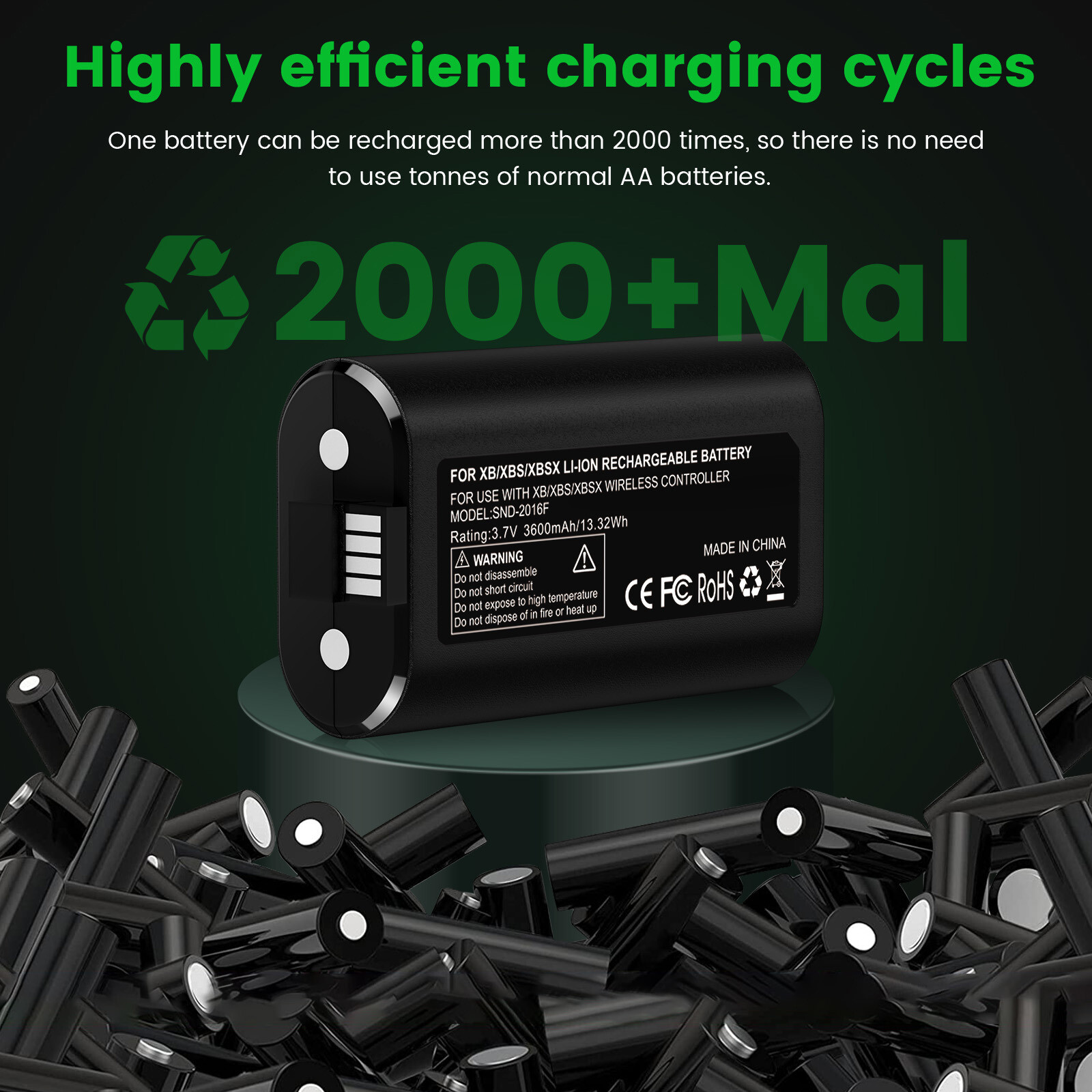 2 Rechargeable Battery Pack For XboxOne S X/Series X S Controller+Charging Cable