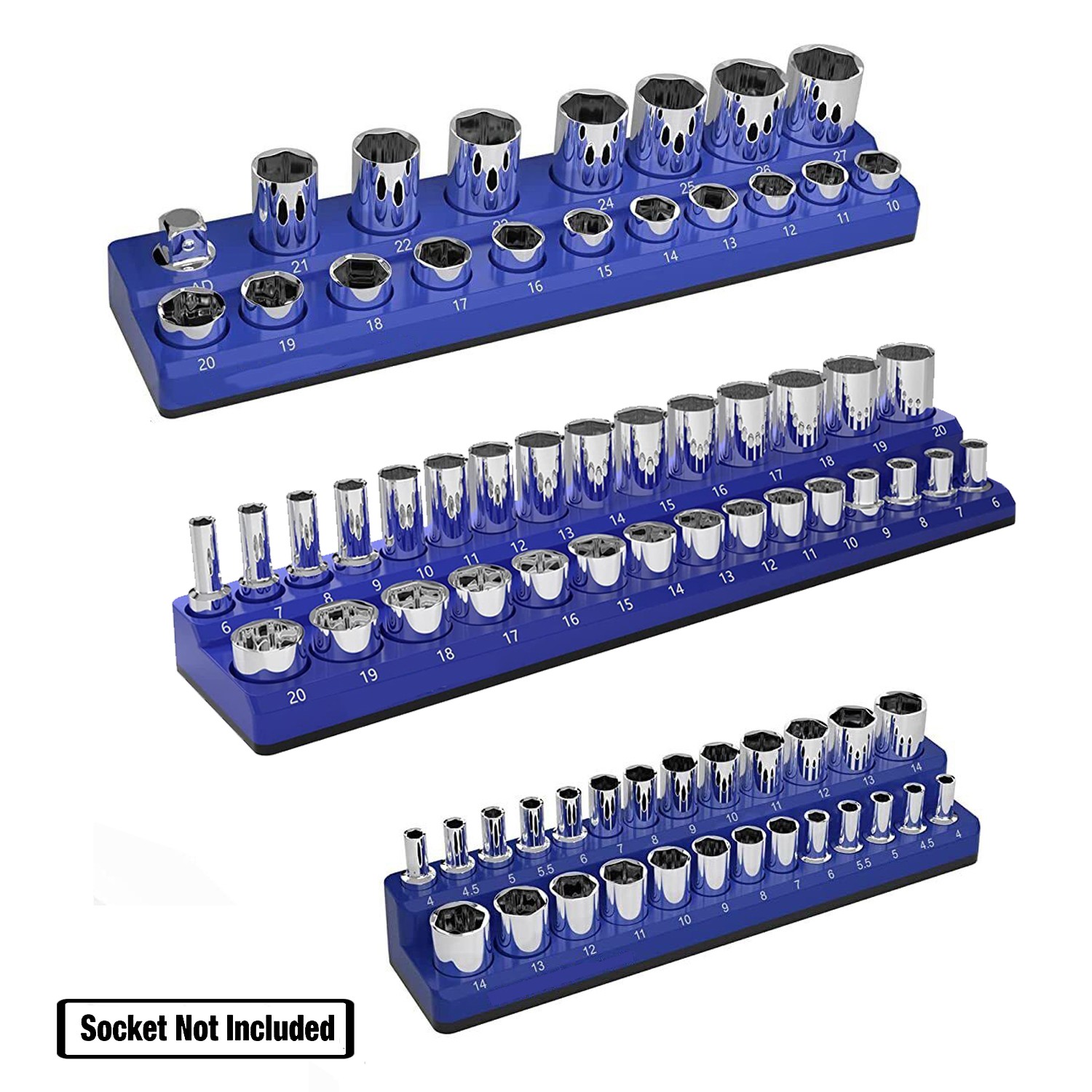 Magnetic Socket Organizer Holder 6-PACK Set 1/4'' 3/8'' 1/2'' Drive Metric + SAE