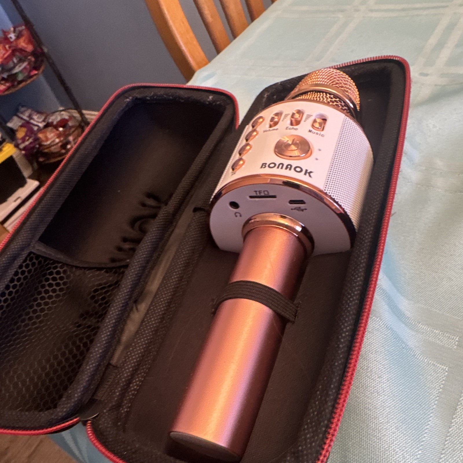 BONAOK Q37 Bluetooth Karaoke Microphone w/ Echo, Large Diaphragm, Gold