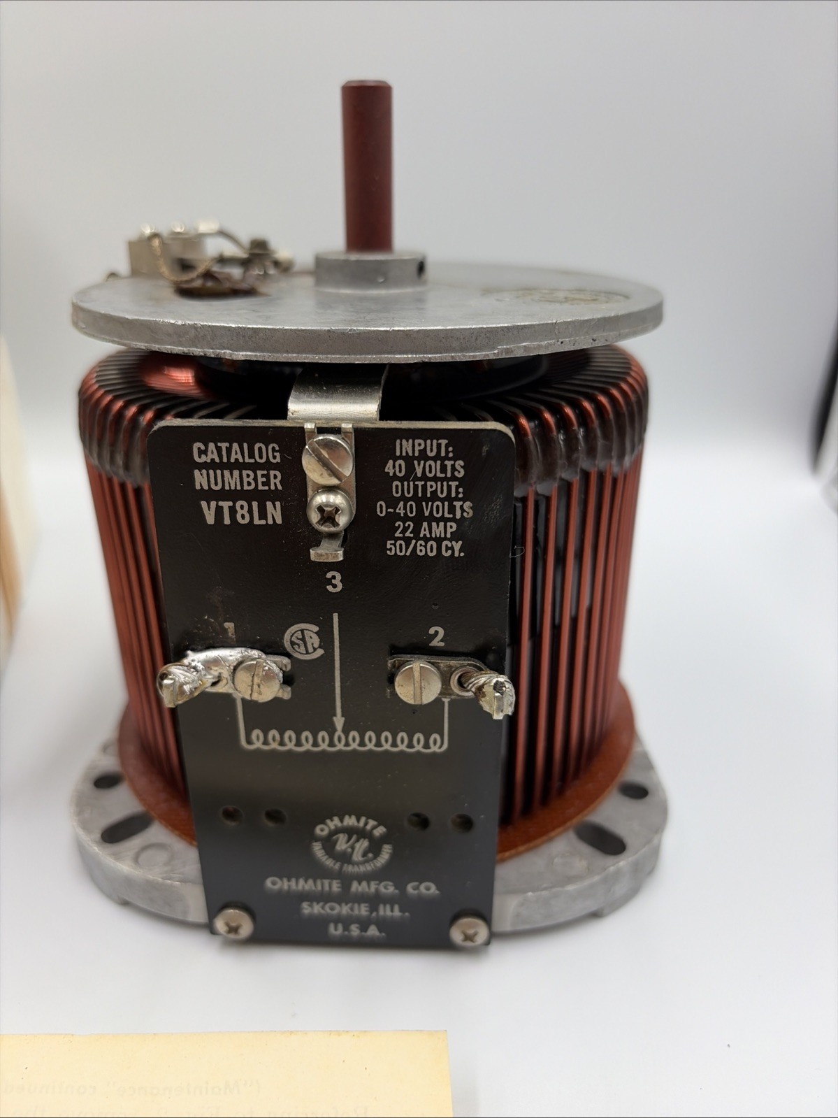 Vintage Ohmite variable transformer VT8LN 474 P1356 Control Working Unit USA