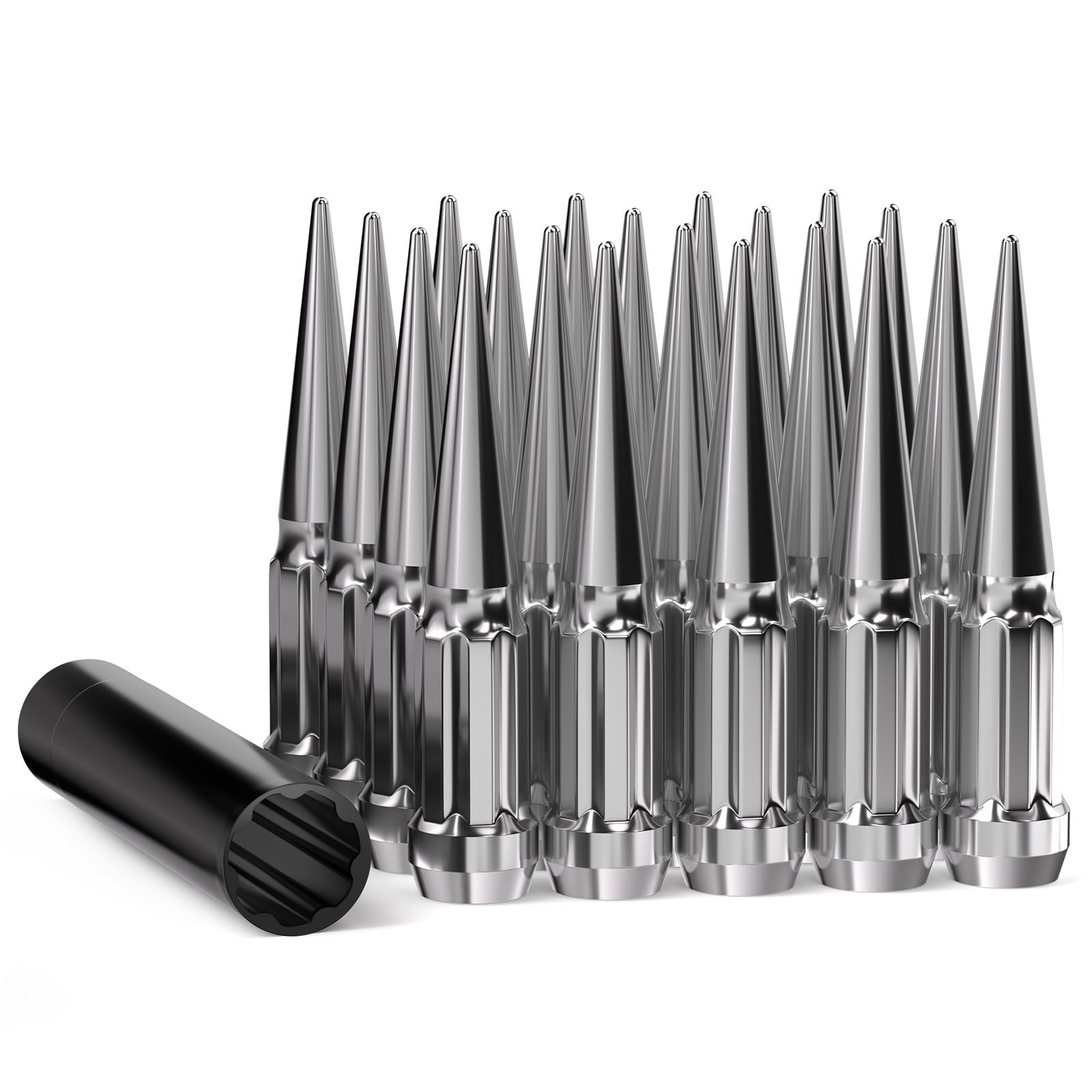 20pcs 1/2-20 Spike Lug Nuts Chrome, 1/2 x 20 Locking 1/2"-20, Silver