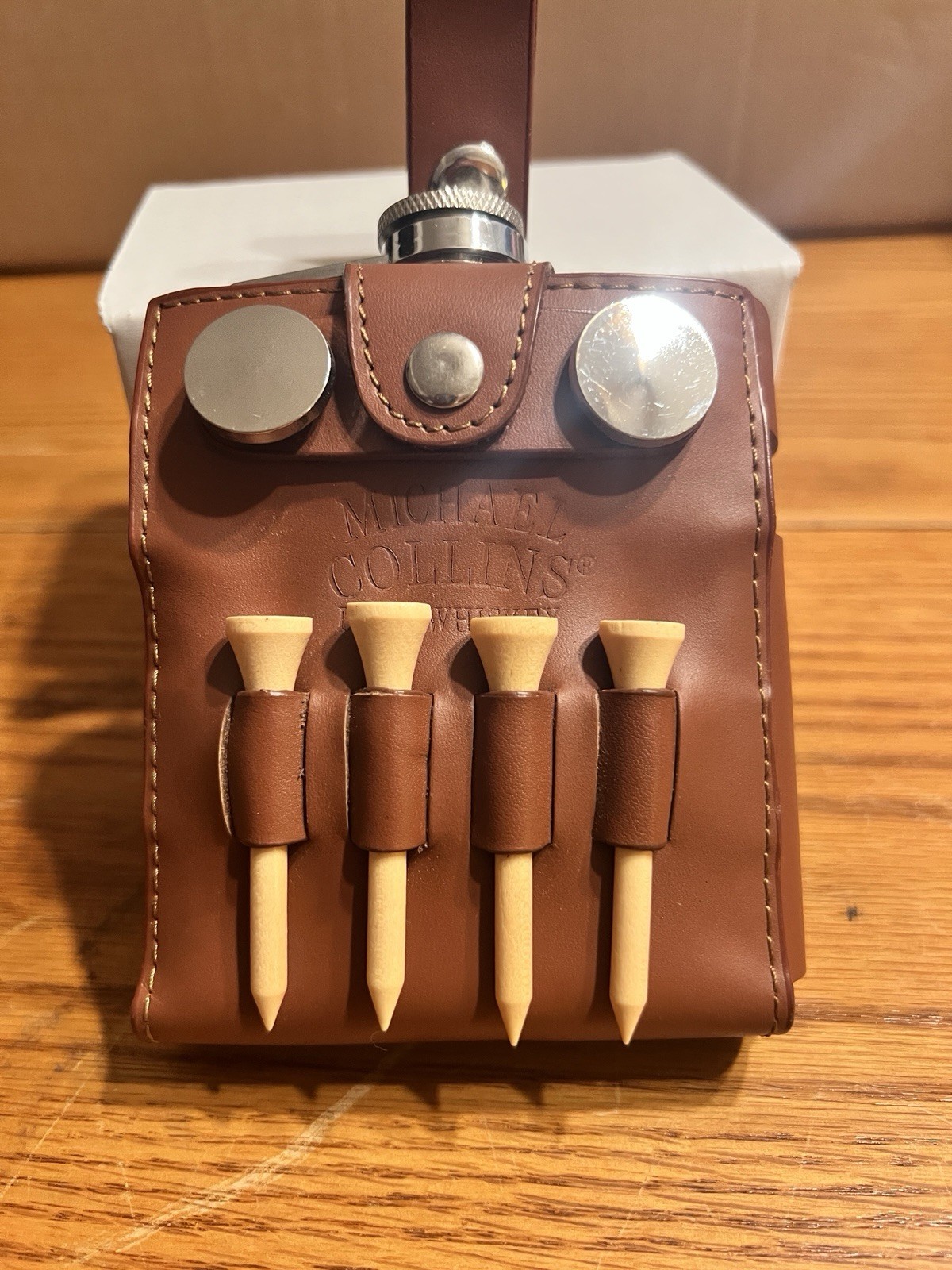 Michael Collin’s Leather Hip Flask Golf Tee Holder