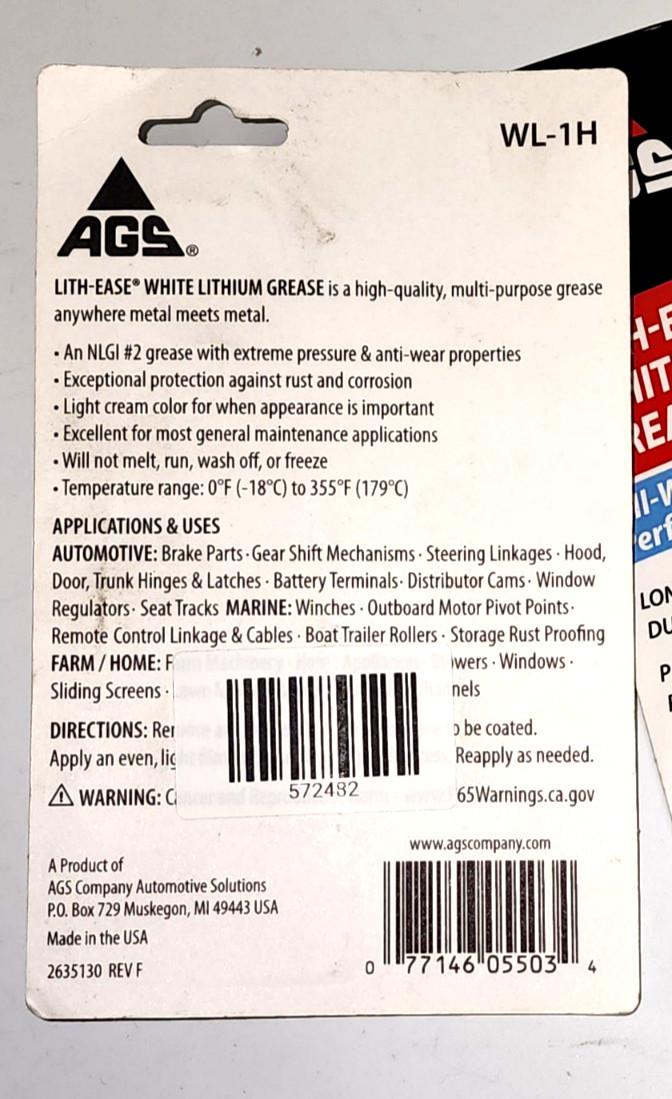 3 Packs AGS Lith-Ease White Lithium Grease 1.25 oz