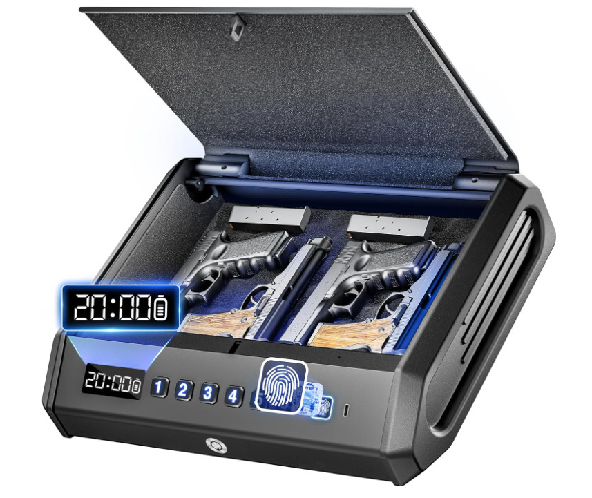 Large Biometric Gun Safe fits 4 pistols, 100 Sets of Fingerprint Handgun Safe