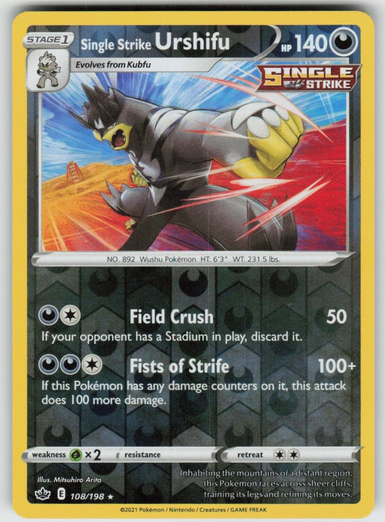 PO-04 Reverse Holo Single Strike Urshifu 108/198 Holo Rare SWSH06: Chilling Reig