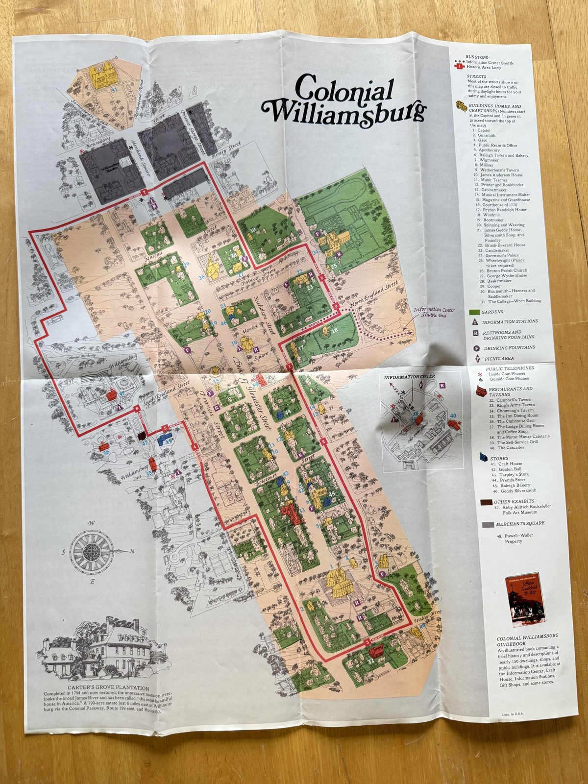 Vintage Colonial Williamsburg Map And Guide Travel Folded Brochure USA