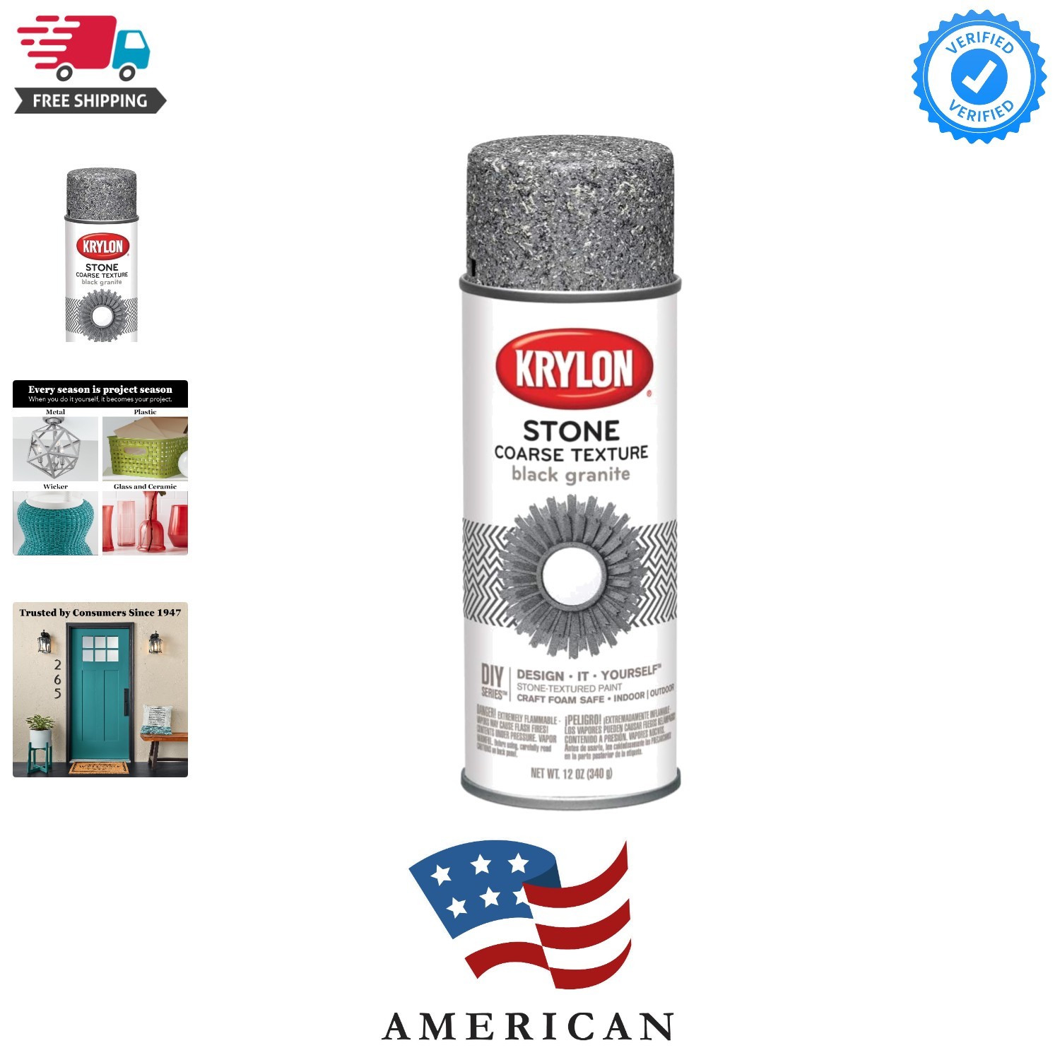 Coarse Stone Texture Finish Spray Paint, Black Granite, 12 Ounce