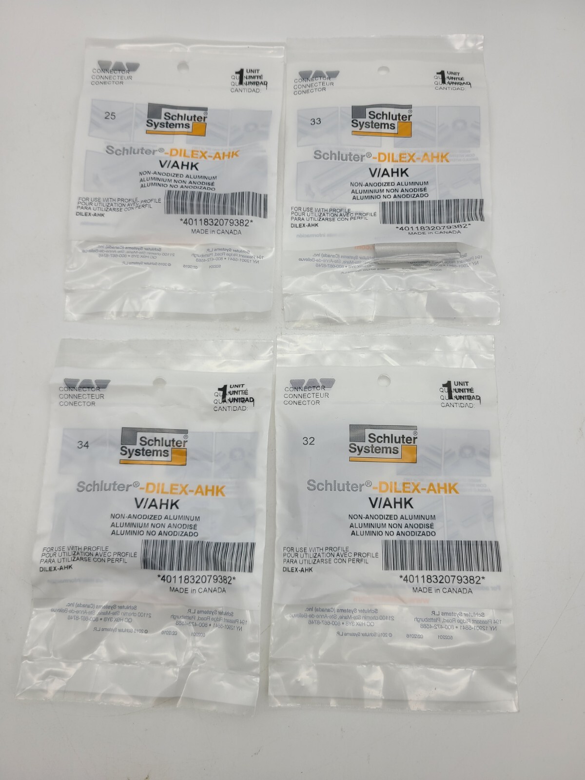 Schluter Systems Dilex-AHK Profile V/AHK Connector 5/8 in. x 2 in Lot of 4, NEW