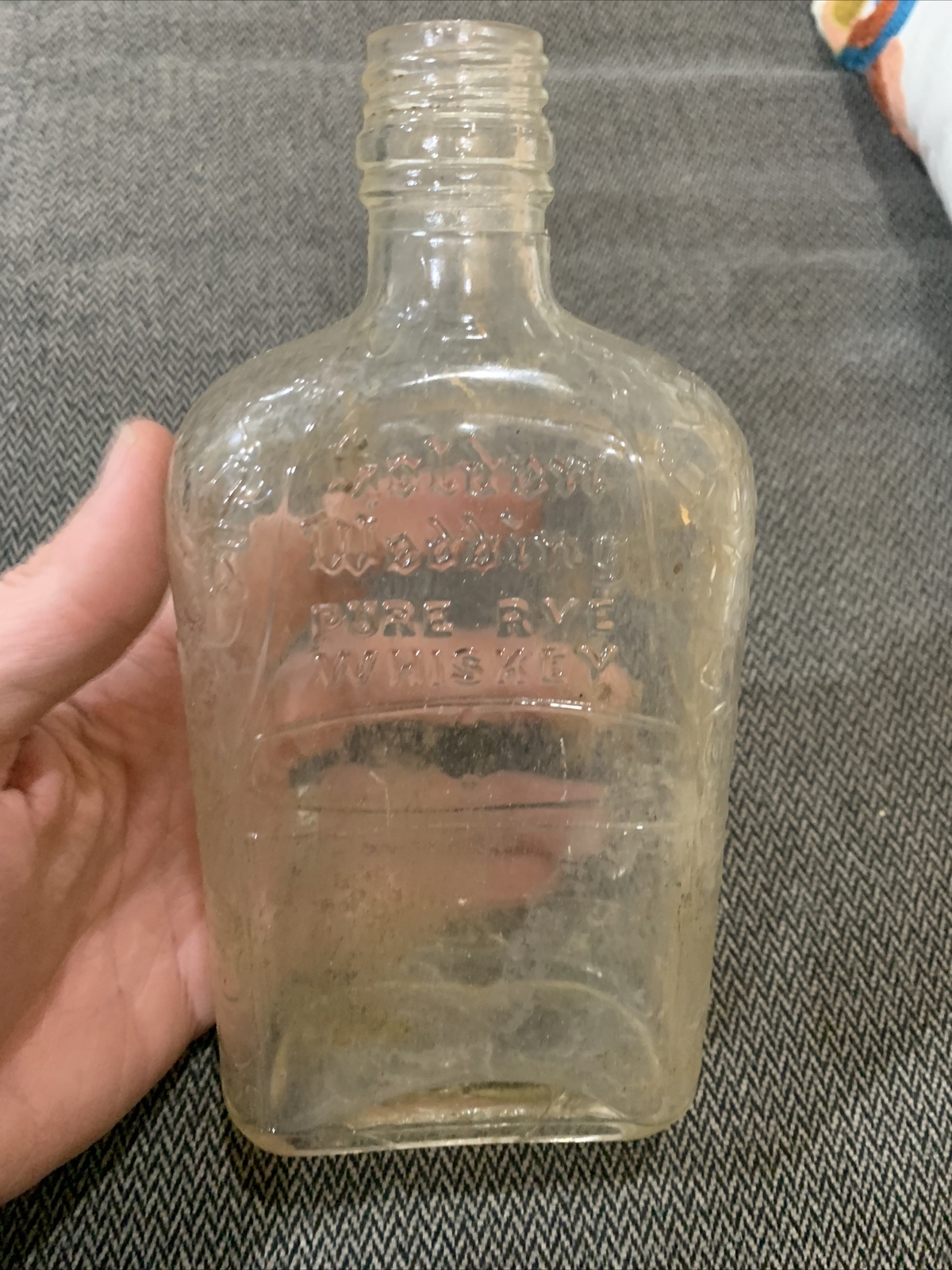 GOLDEN WEDDING  Pure Rye Whiskey Pint 7” Embossed Bottle 1930s Vintage