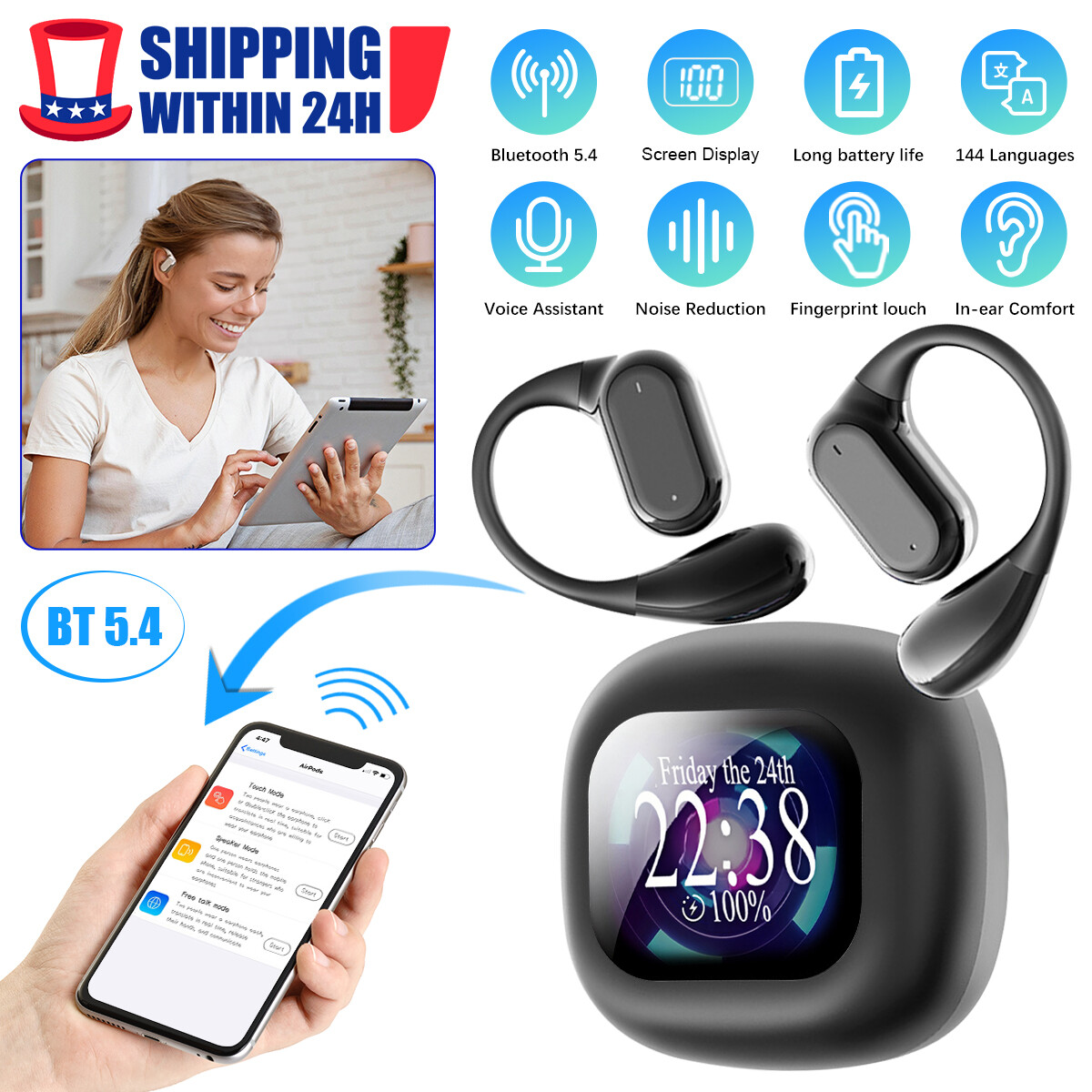 Translator Earphones Real Time OffLine/Online 144 Languages Translation Earbuds