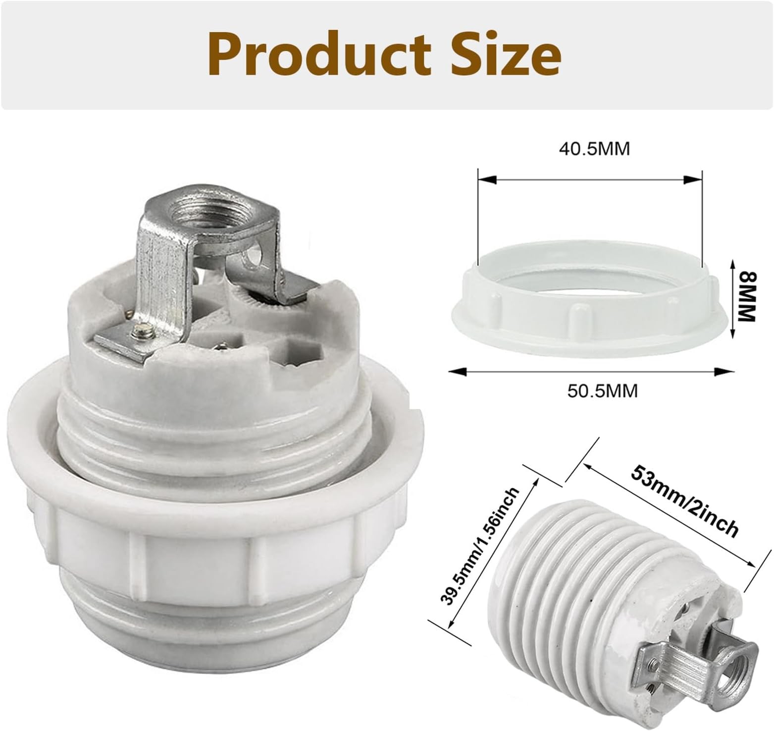 E26 Socket,Ceramic Medium Base Screw Socket E26 E27 Threaded Glazed Porcelain...