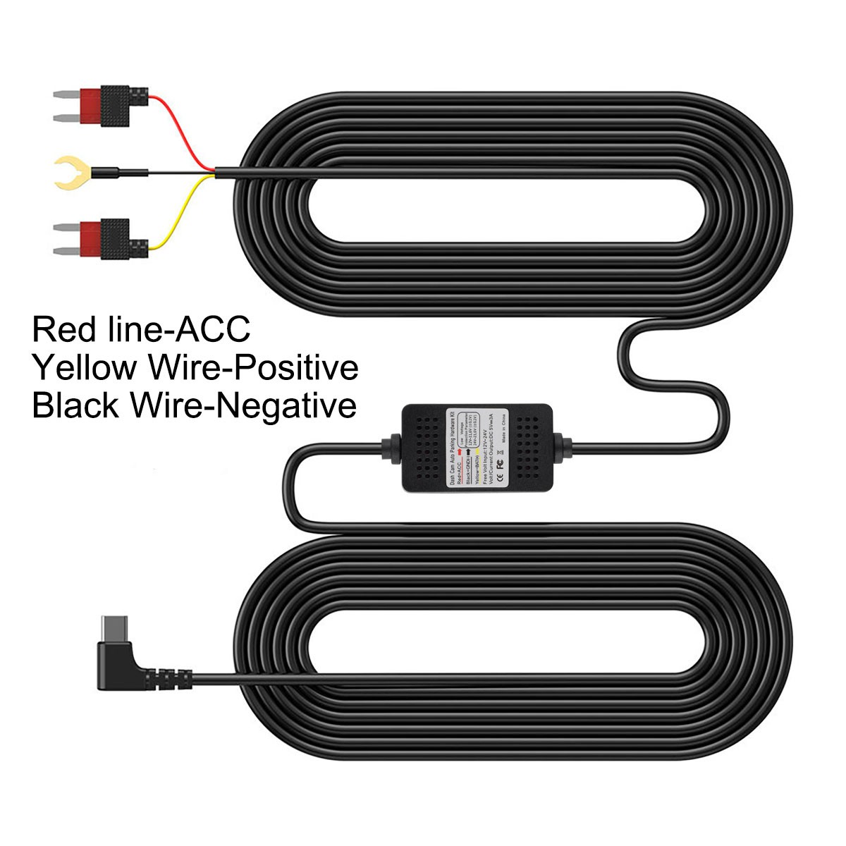 12-24V to 5V 3A Type-C Step-down Cable Suitable Fits Type-c Interface Recorders