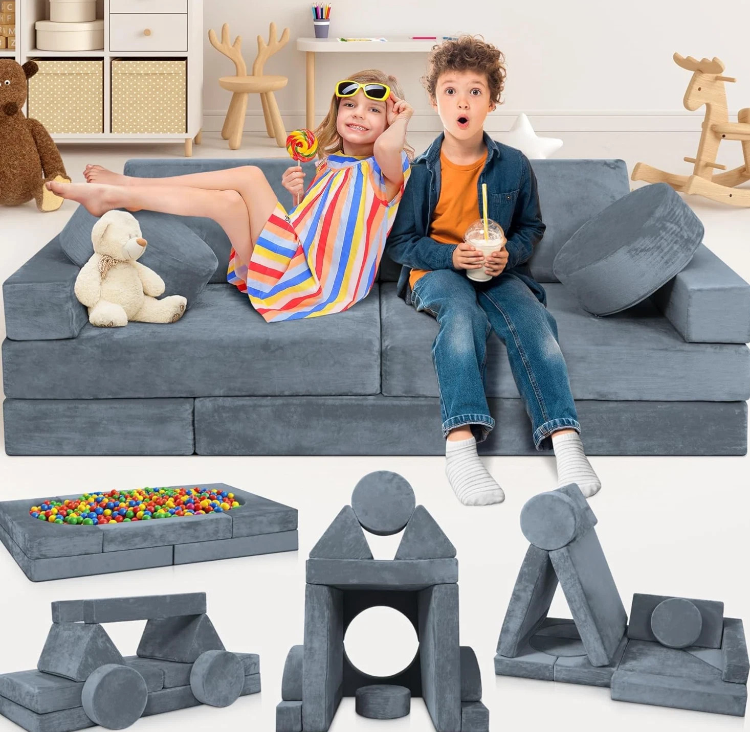 Kids Couch 14PCS Luxury, Floor Sofa Modular Furniture for Adults
