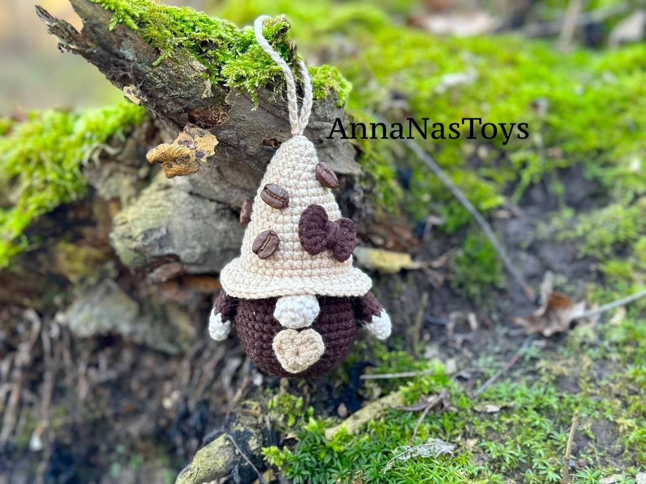 Coffee gnome keychain, Crochet PDF pattern gnome with coffee beens