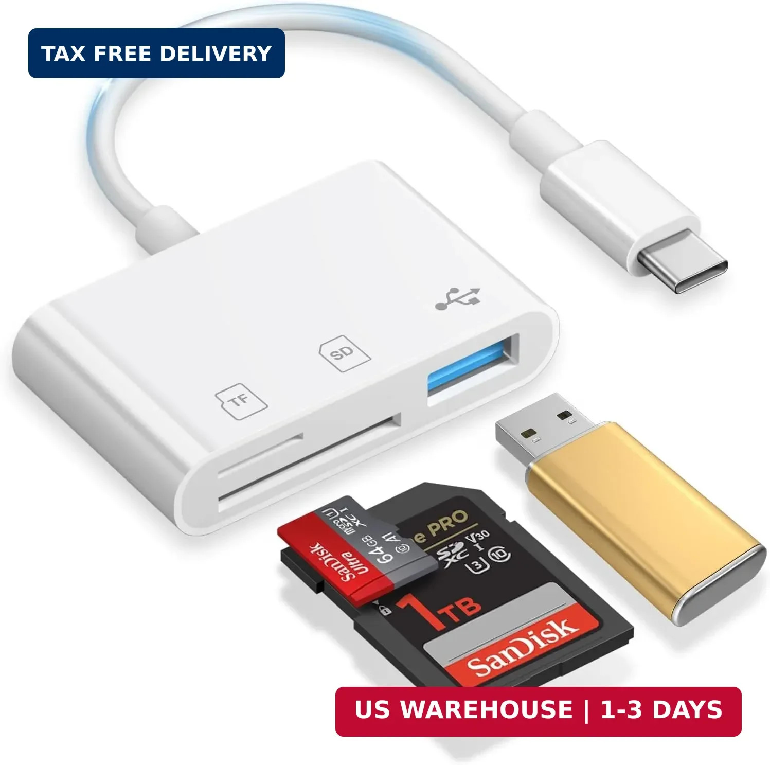 SD Card Reader USB C for iPhone 17 16 15, 3-in-1 Memory Card Reader Type C High