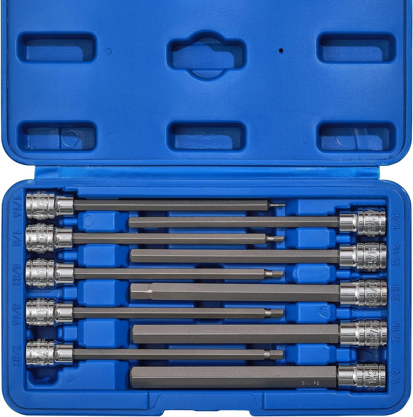 3/8" Drive Extra Long Allen Hex Bit Socket Set S2&CR V SAE 101/16 Inch 1/2 Inch