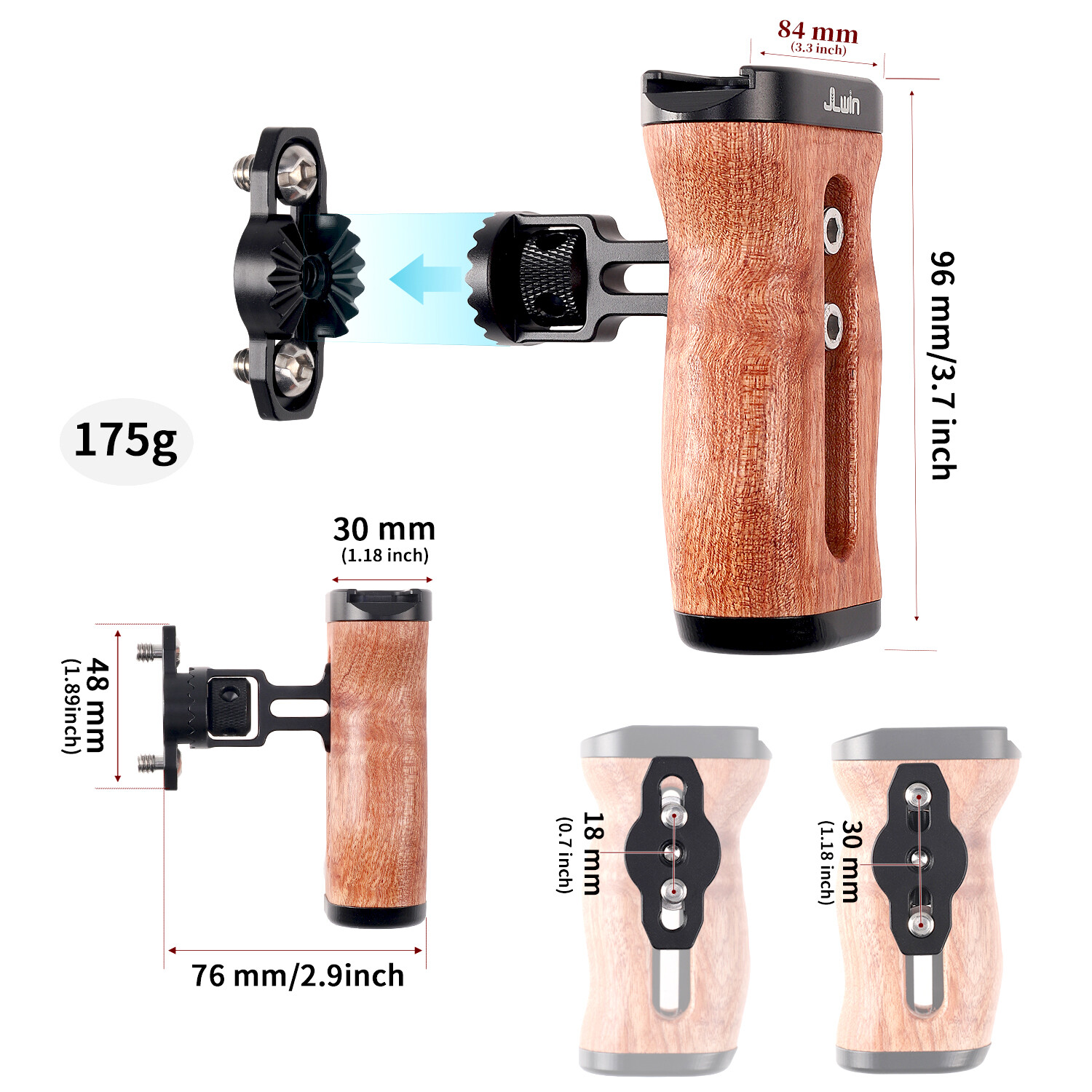 Wooden Side Handle Grip w/ cold shoe QR Mount for Mirrorless Camera Cage Rig