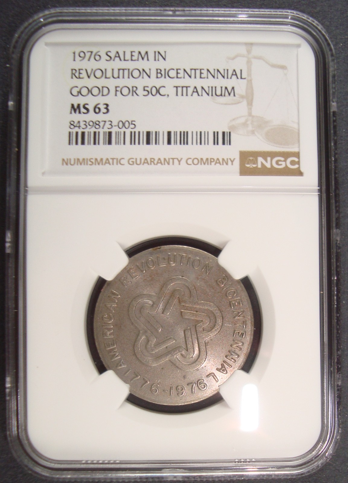 1976 Gould Bicentennial 50¢ Token - Titanium Plain Edge NGC MS63