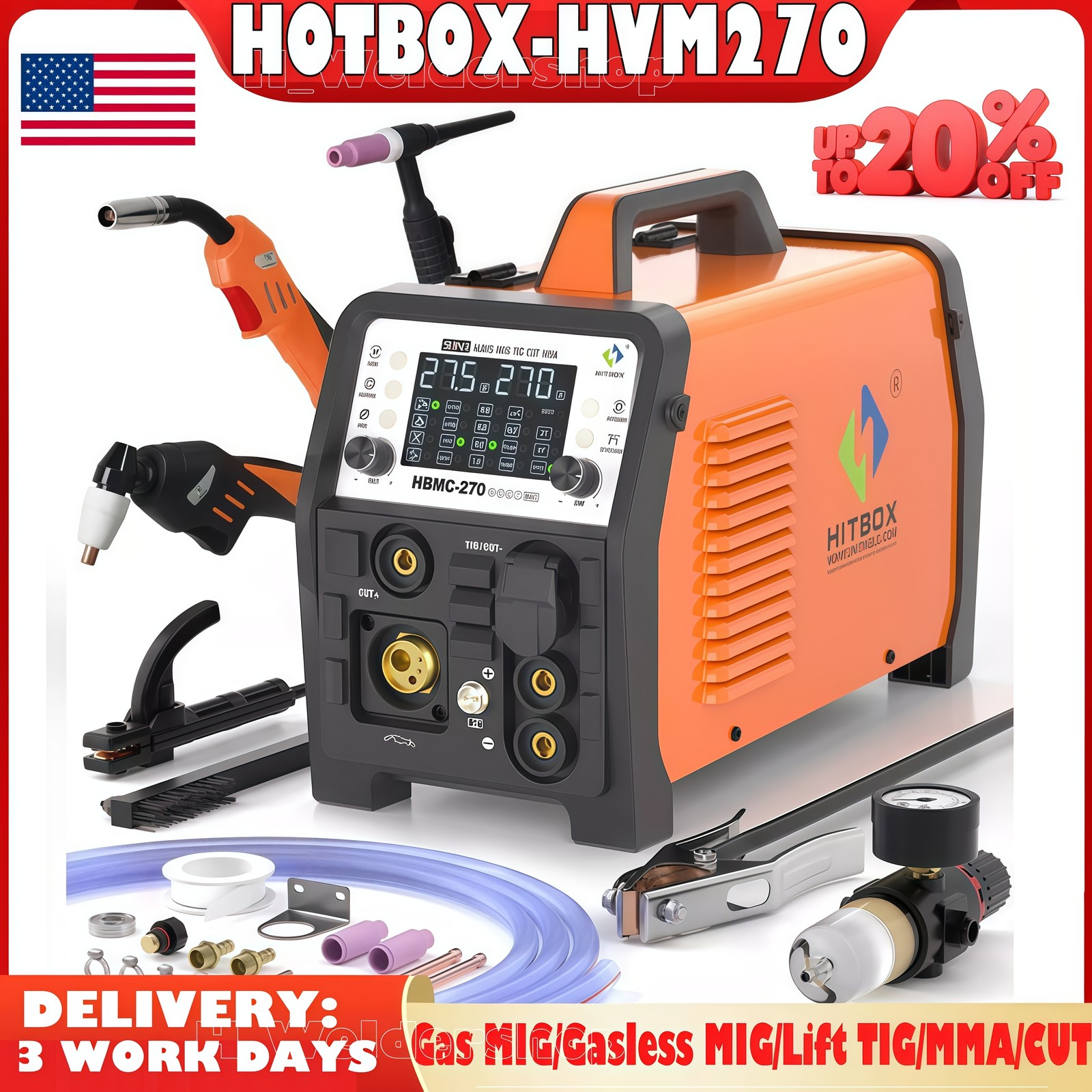 6-in-1 Welder 200Amp Aluminum Plasma Cutter Combo MIG/Stick/TIG/CUT Gas/Gasless.